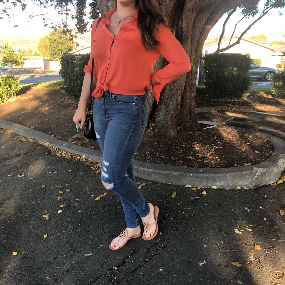 Theory orencia orange tie blouse